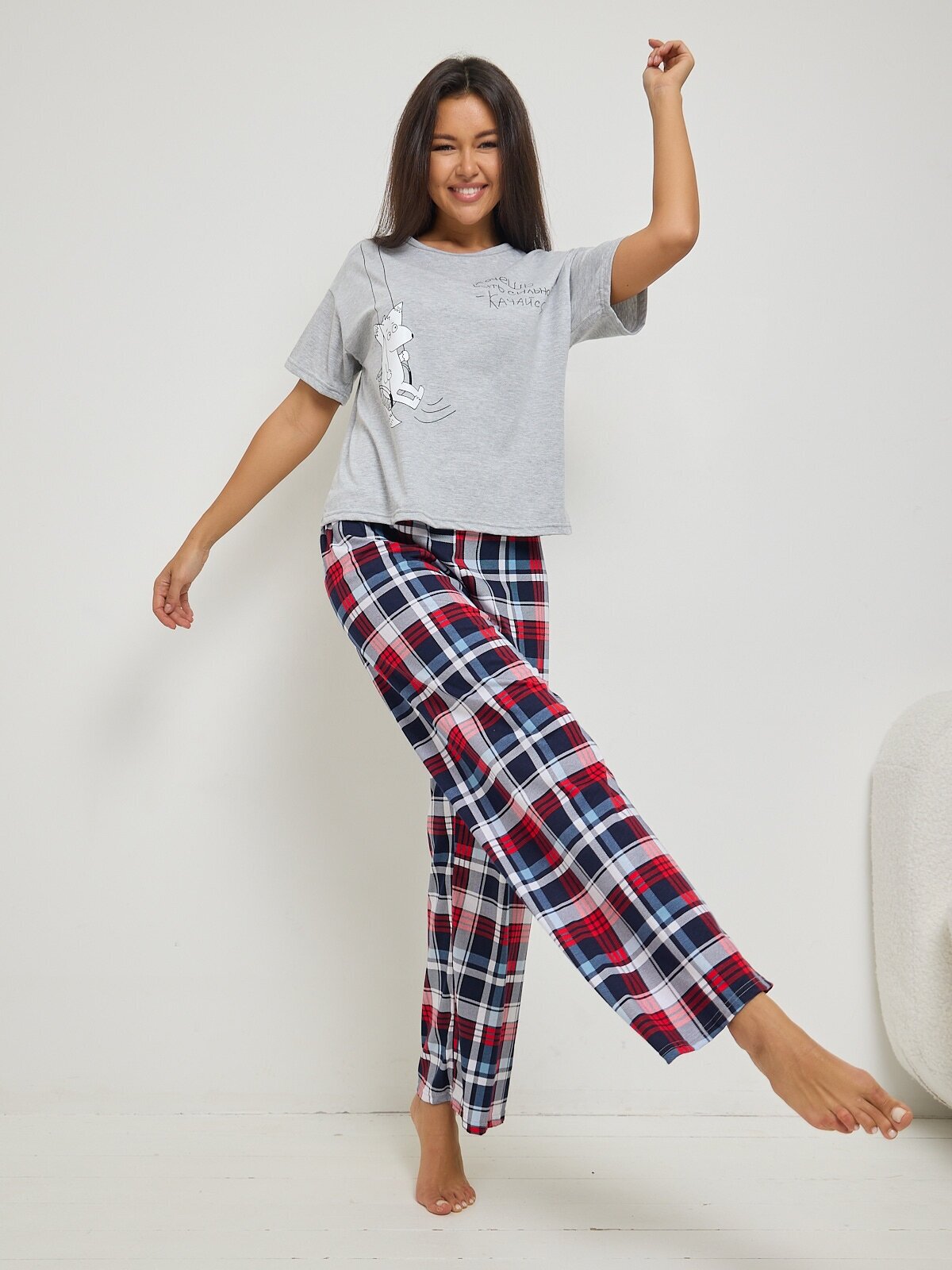 Пижама PIRAMIDA "Качайся", домашний комплек футболка с брюками палаццо - фотография № 2