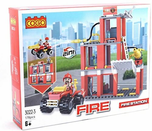 Конструктор пластмассовый 178 элементов COGO Пожарная служба (картонная упаковка) (13195)