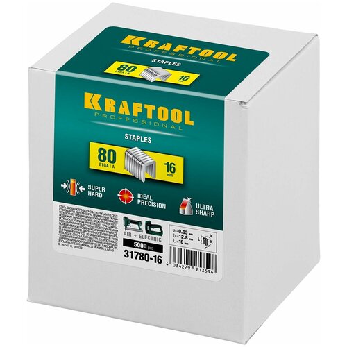 Kraftool для пистолета, 31780-16, 16 мм, 5000 шт. скобы для степлера kraftool тип 80 16 мм 5000 шт 31780 16