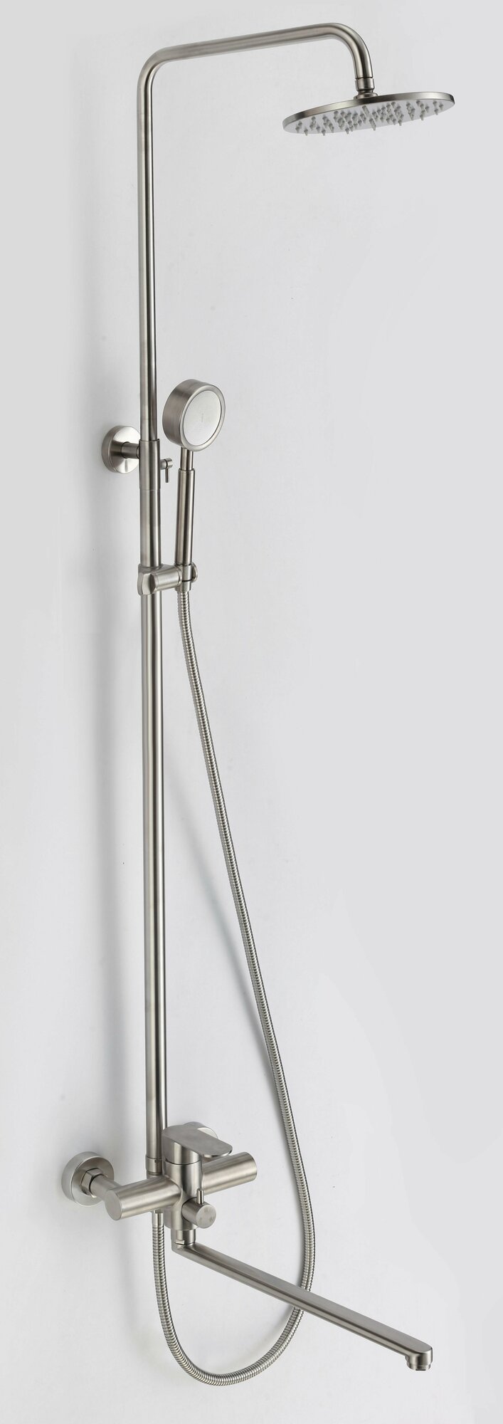 Смеситель для ванны и душа с длинным изливом и верхней лейкой "Тропический дождь" D-lin H10A23