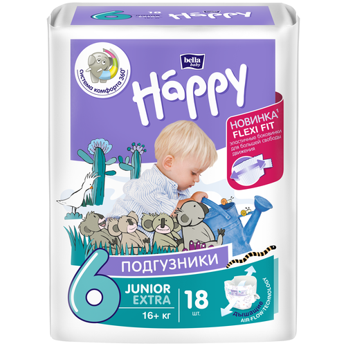 Bella Baby Happy подгузники junior extra 6 (16+ кг), 18 шт.