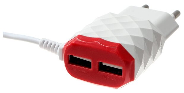 Сетевое зарядное устройство LuazON LCC-25, 2 USB, 1 А, micro USB, красно-белое