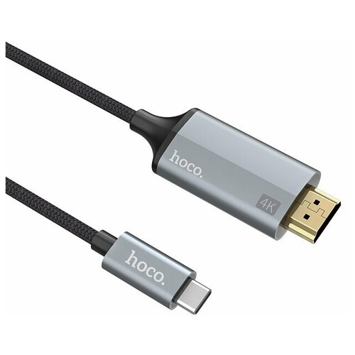 Кабель HDMI HOCO UA13, Type-C - HDMI, 1.8 м, серый, 4KHD кабель hdmi hoco ua13 type c hdmi 1 8 м серый 4khd