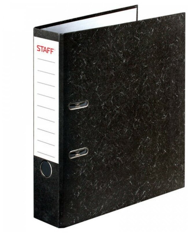 STAFF папка-регистратор Бюджет с мраморным покрытием без уголка, А4, 70 мм, черный - фото №1