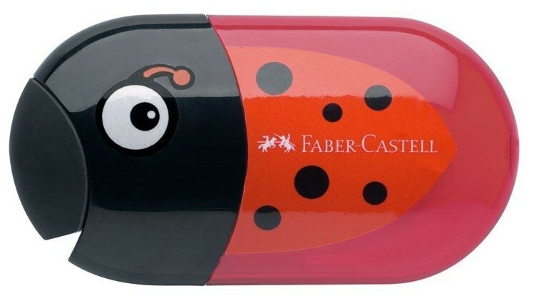 Точилка пластиковая с ластиком Faber-Castell "Ladybug", 2 отверстия, контейнер, 183526