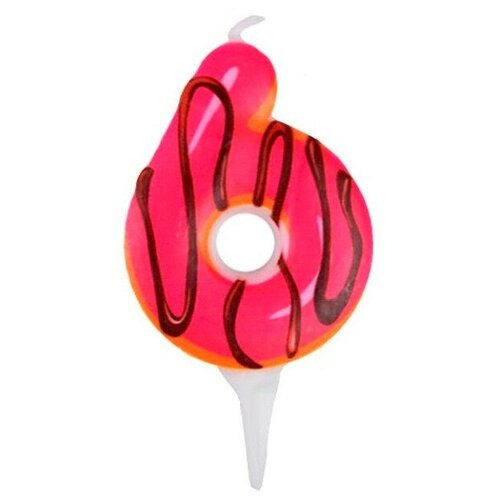 Свеча для торта Пончик Цифра 6 6см арт6058050