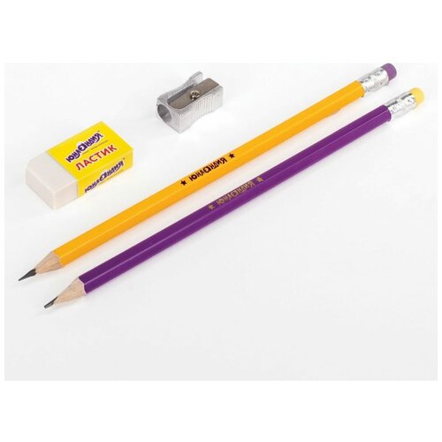 Набор юнландия «Школьный», 2 карандаша чернографитных, резинка стирательная, точилка, блистер