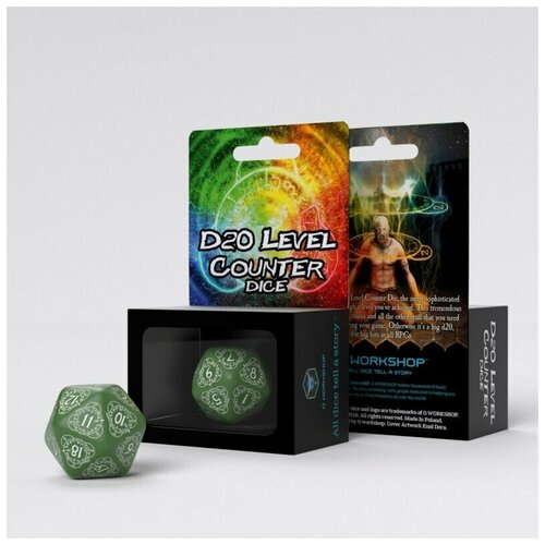 Кубик-счётчик для настольных ролевых игр (Dungeons and Dragons, DnD, D&D, Pathfinder) - D20 Level Counter Green & white Die (30мм)