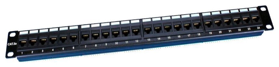 Патч-панель 19дюйм 1U RJ45 кат.5e 24 порта Pp3-19-24-8p8c-c5e-110d черн. Hyperline 246095 246095