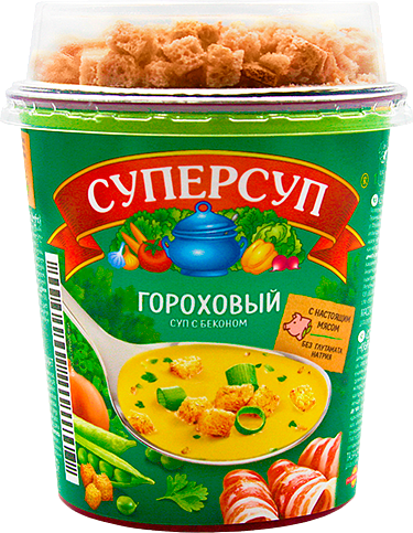 Суп суперсуп Русский Продукт Горох с бекон с гренками стак 45г