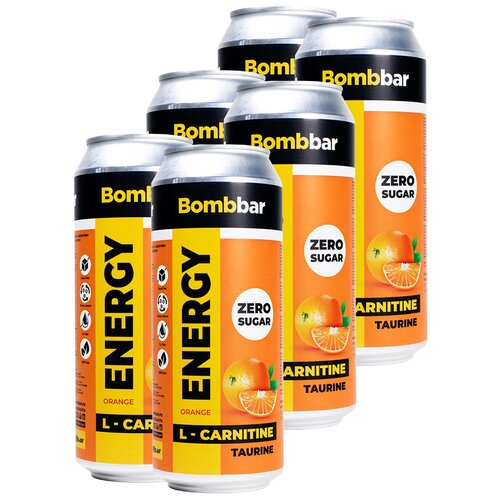 Bombbar, Энергетический напиток без сахара с Л-карнитином ENERGY, 6шт по 500мл (Апельсин) энергетик напиток без сахара с л карнитином bombbar energy кола 10шт по 500мл с гуараной энергетический напиток