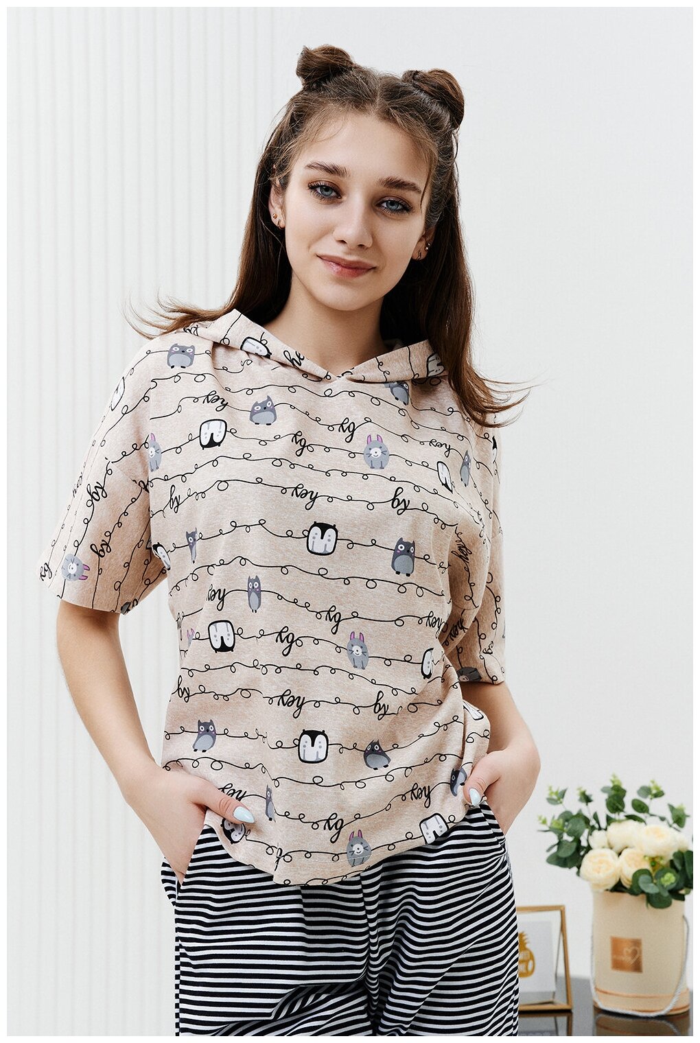 Женский домашний костюм/ пижама (футболка+ брюки), размер 42 - фотография № 7