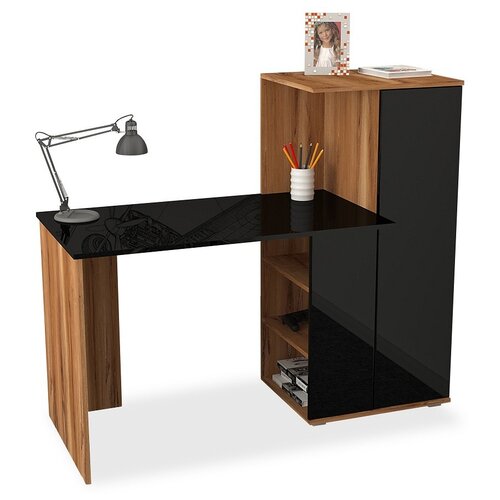 Мебелеф письменный стол 24, ШхГхВ: 140х60х120 см, цвет: дуб кельтик светлый/черный глянец