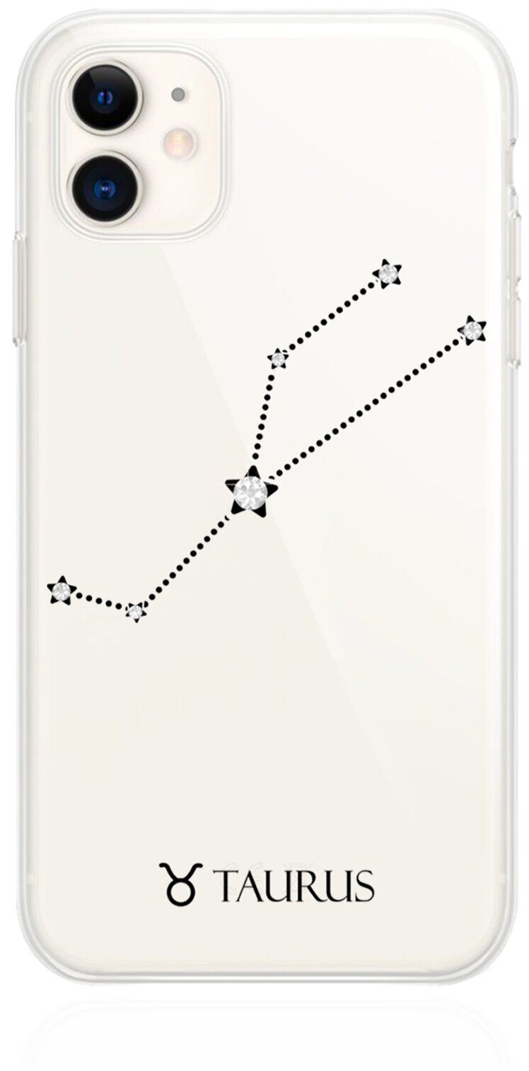 Прозрачный силиконовый чехол с кристаллами Lux для iPhone 11 Знак зодиака Телец Taurus для Айфон 11