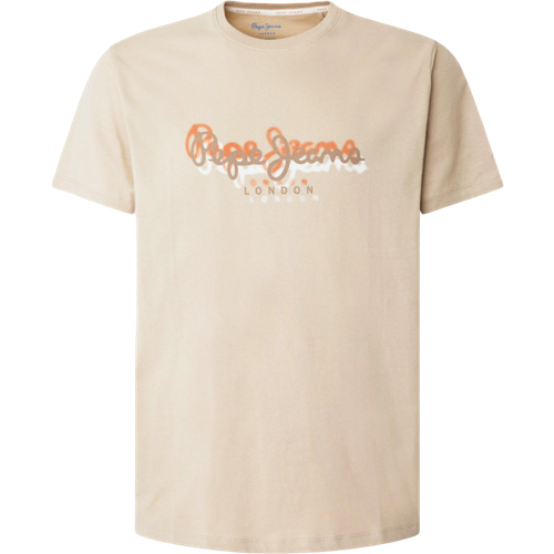 фото Футболка pepe jeans, хлопок, принт надписи, размер xxl, оранжевый