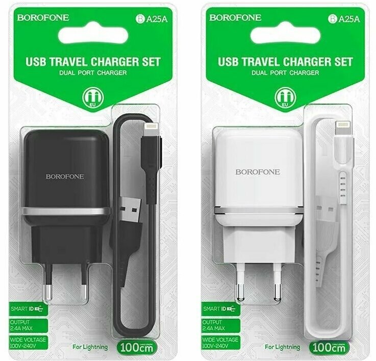 Сетевое зарядное устройство Borofone BA25A Outstanding, 2xUSB, 8-pin Lightning (Apple), 2.4A, белый Noname - фото №9