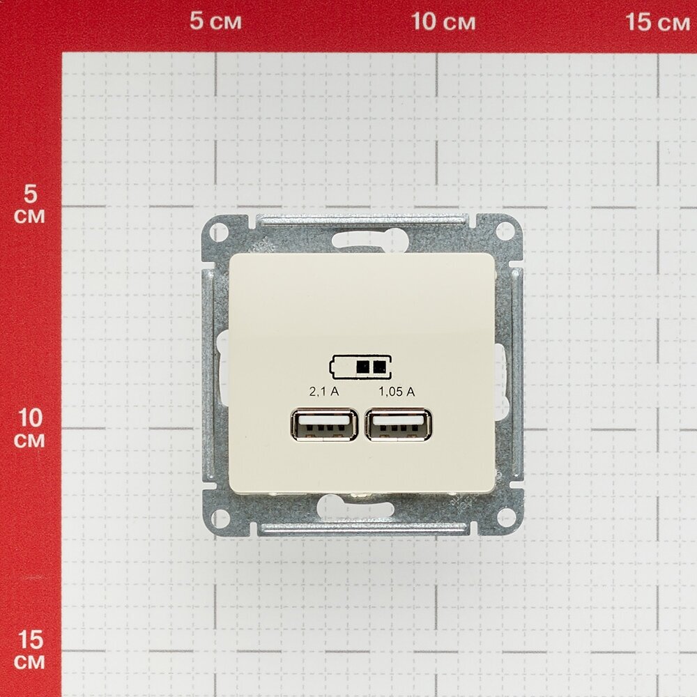 Розетка USB 2-м СП Glossa A+A 5В/2.1А 2х5В/1.05А механизм беж. SchE GSL000233 - фотография № 5