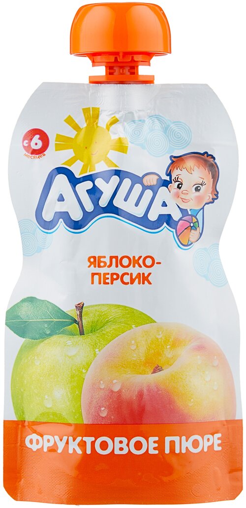 Пюре Агуша яблоко-персик, с 6 месяцев, мягкая упаковка, 90 г