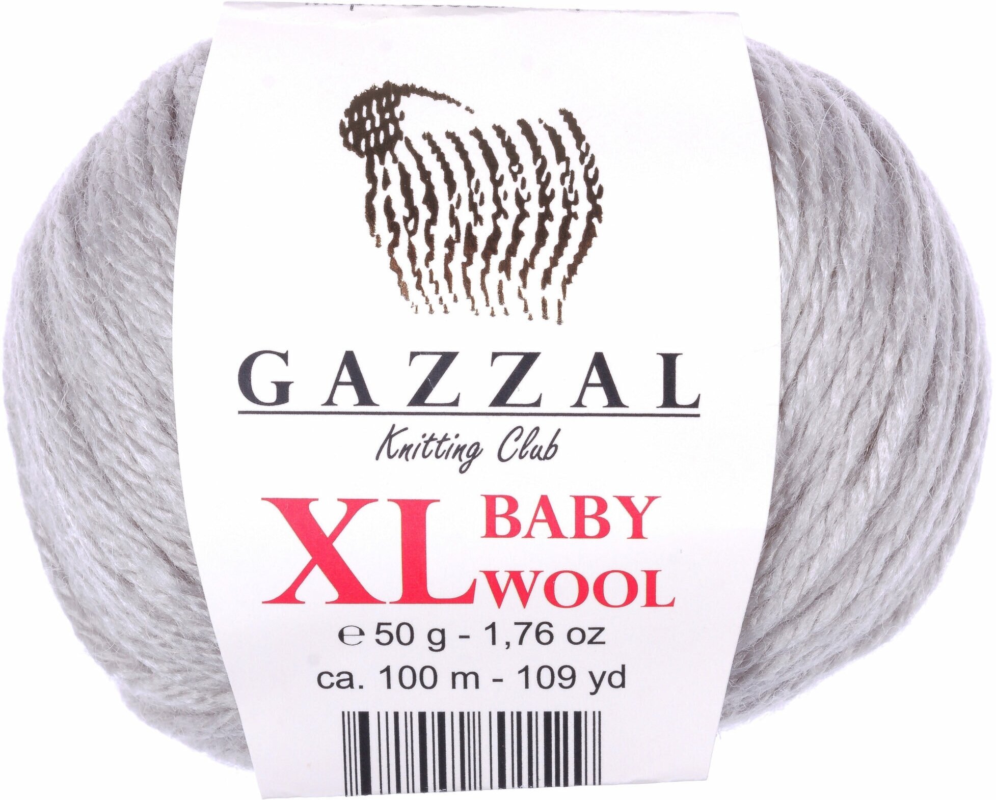 Пряжа Gazzal Baby Wool XL светло-серый (817), 40%шерсть мериноса/20%кашемирПА/40%акрил, 100м, 50г, 1шт