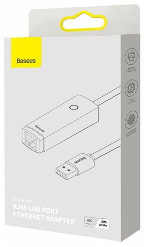 Сетевая карта Baseus Lite Series USB-A - RJ45 LAN Port White WKQX000002