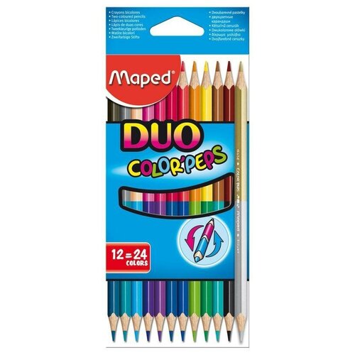Карандаши цветные 24 цвета Maped Color'Peps (L=175мм, D=7мм, d=2.9мм, 3гр, двусторонние) картонная упаковка (829600) набор деревянных карандашей 12 18 24 36 48 72 цветов s масляный цветной карандаш грифель кисть набросок грифелей ручная роспись школьные принад
