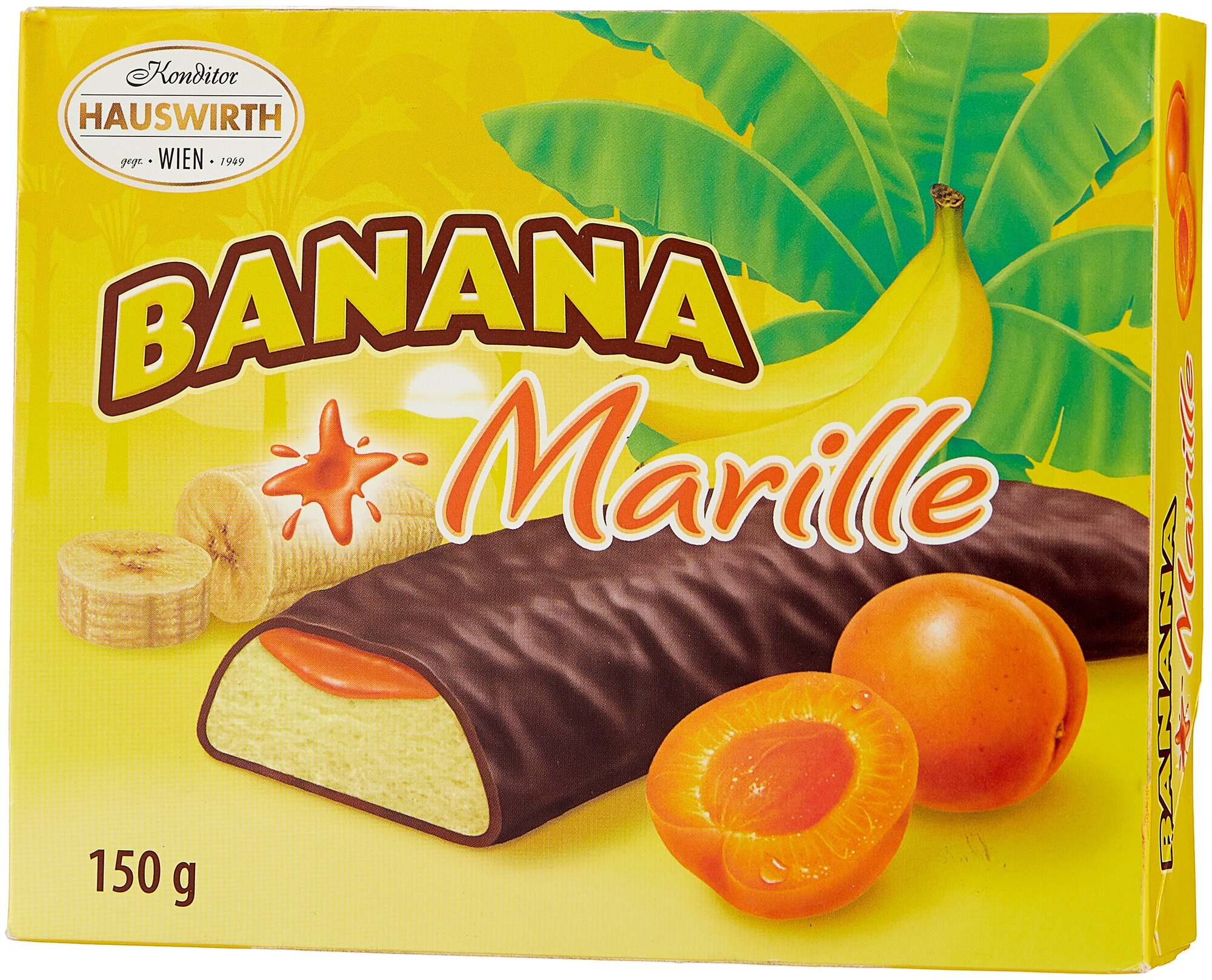 Суфле HAUSWIRTH Schoco Bananen банановое с абрикосовым джемом в темном шоколаде 150 г - фотография № 1