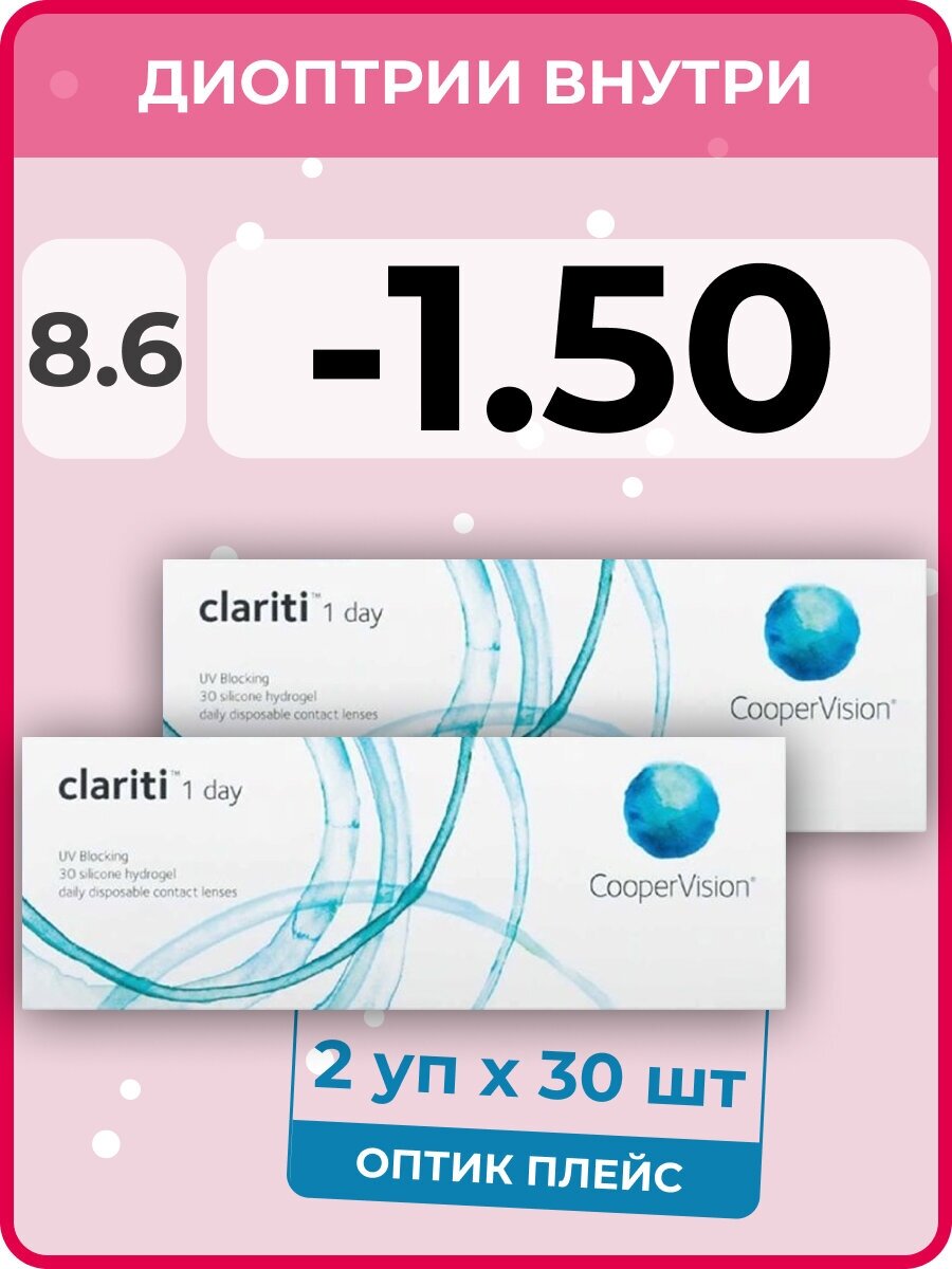 CooperVision clariti 1-day (30 линз) -1.50, R 8.6, D 14.1, 2 уп.