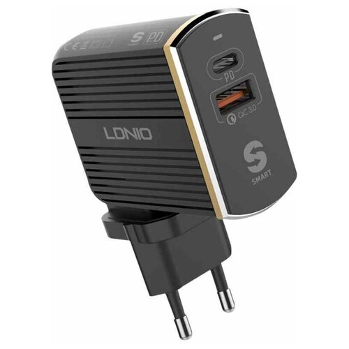 Сетевая зарядка LDNIO A2502C порты USB и Type-C + кабель Lightning Black азу ldnio c511q quick charge 3 0 2usb кабель type c 3000mah 36w