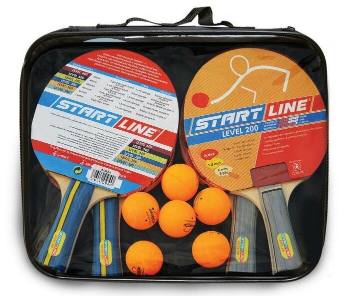 Набор: START-LINE 4 Ракетки Level 200, 6 Мячей Club Select, упаковано в сумку на молнии с ручкой, арт. 614531