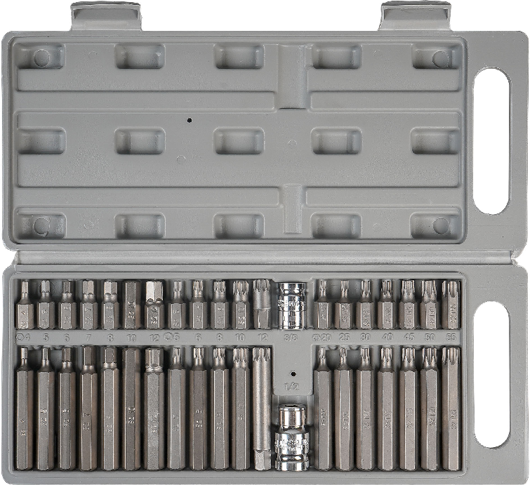 AT-B-52 AIRLINE Набор бит вставок TORX, SPLINE, HEX 3/8 30мм и 75мм с держателями бит 1/2 и 3/8 DR 40 предметов в ке
