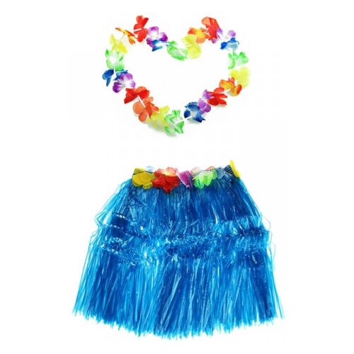 фото Гавайская юбка 40 см голубая, гавайское ожерелье 96 см happy pirate