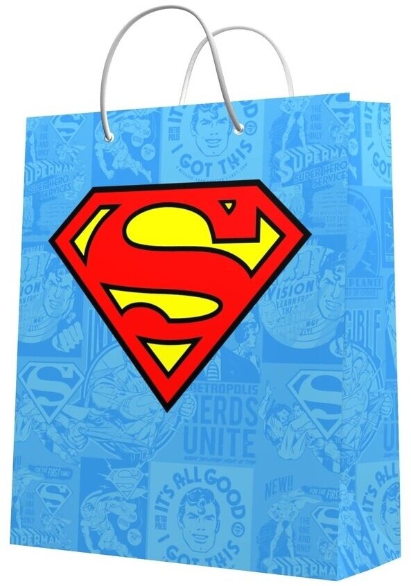 Подарочный пакет ND Play "Superman", голубой, с лого, большой, 335х406х155 мм (292337)