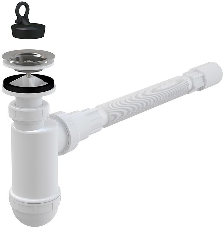 фото Сифон Alcaplast бутылочный для раковины 1"1/4 x 40 мм с гибким соединением FLEXI пластик белый