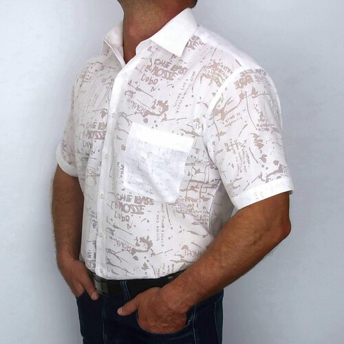 Рубашка DMG, нарядный стиль, прилегающий силуэт, классический воротник, короткий рукав, карманы, карманы, размер 39, белый