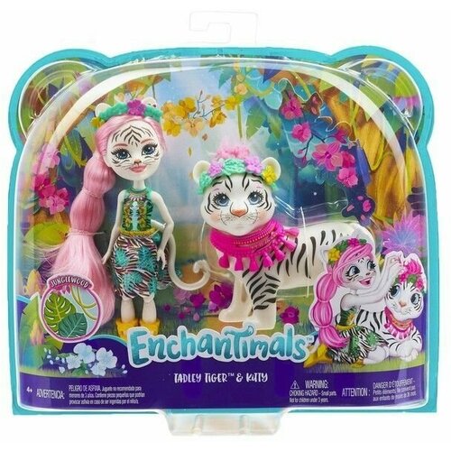 Enchantimals Белый тигр Тэдли Тигра с питомцем Tadley Tiger & Kitty Enchantimals, Mattel кукла mattel enchantimals рыбка с питомцем mattel [fnh22 рыбка]