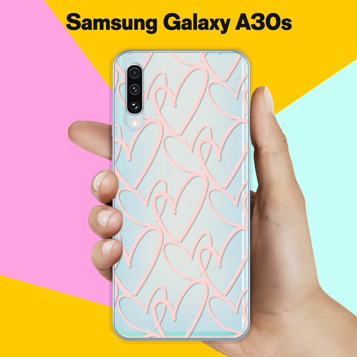 Силиконовый чехол на Samsung Galaxy A30s Розовые сердца / для Самсунг Галакси А30с