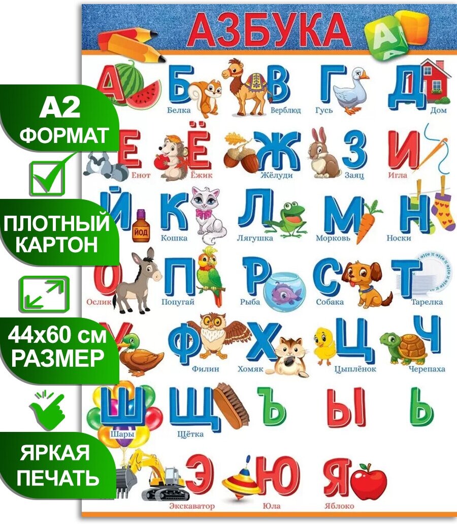 Обучающий плакат "Разрезная азбука" Книжки, формат А2, 45х60 см, картон