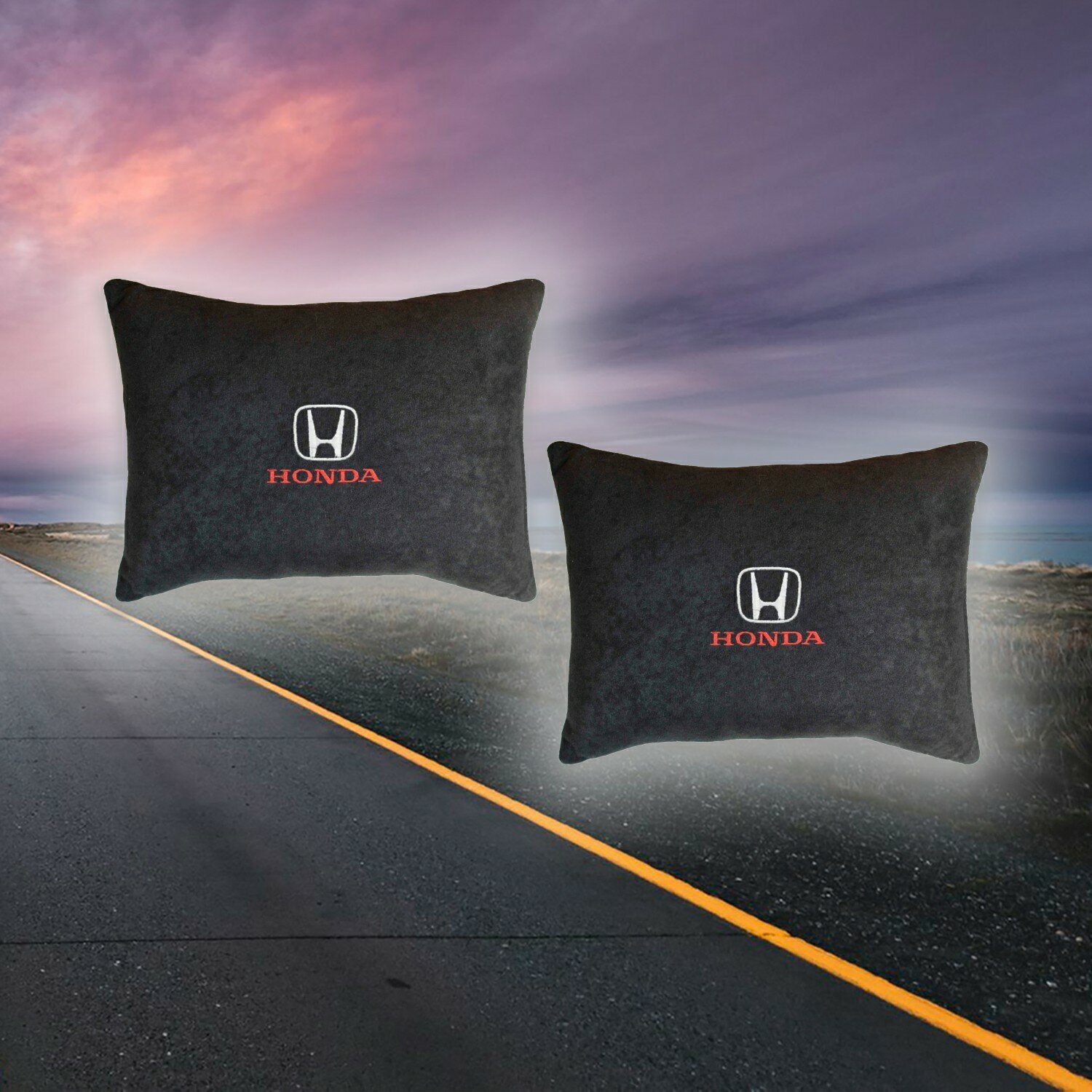 Автомобильная подушка на сиденье из велюра черная с вышивкой для Honda 2 штуки