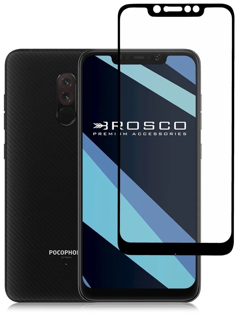 Прозрачное защитное стекло ROSCO с черной рамкой для Xiaomi Pocophone F1 (Сяоми Покофон Ф1 Ксиаоми Поко) клеевая основа по периметру