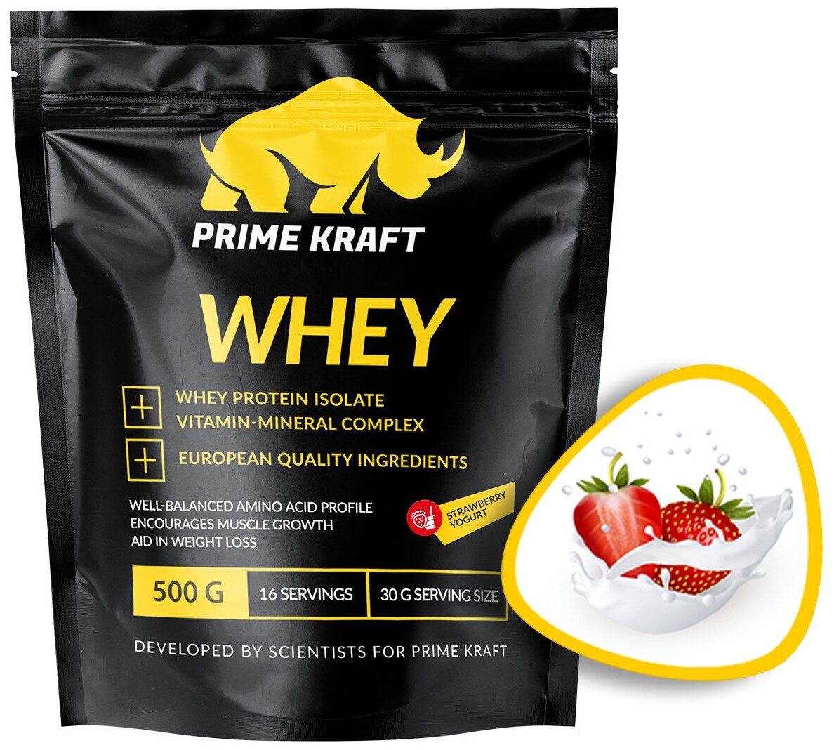 Протеин Prime Kraft Whey со вкусом "Клубничный йогурт", 500 гр.