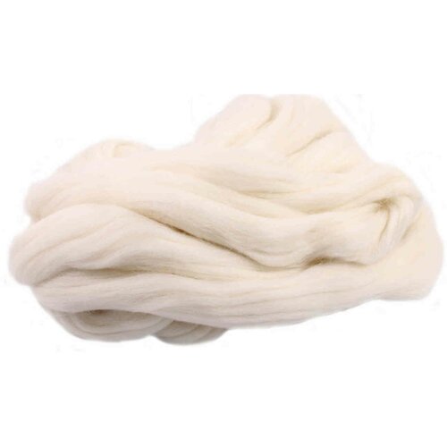 Шерсть для валяния лента гребенная 100% шерсть Троицкая тонкая белый (0001), 100г, 3шт