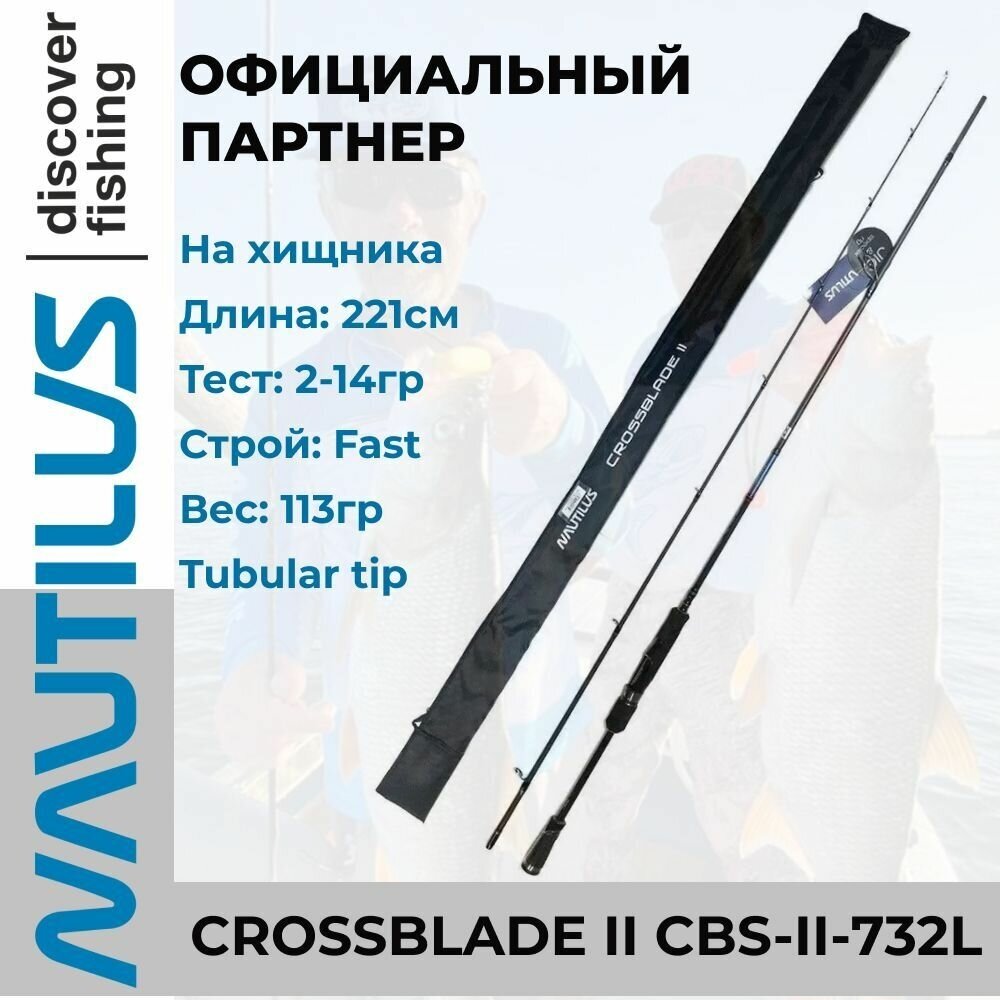 Удилище спиннинговое Nautilus Crossblade II CBS-II-732L 221см 2-14гр