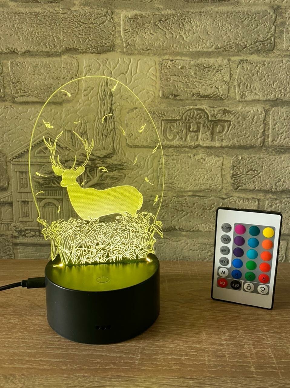 3D Светильник олень . С пультом