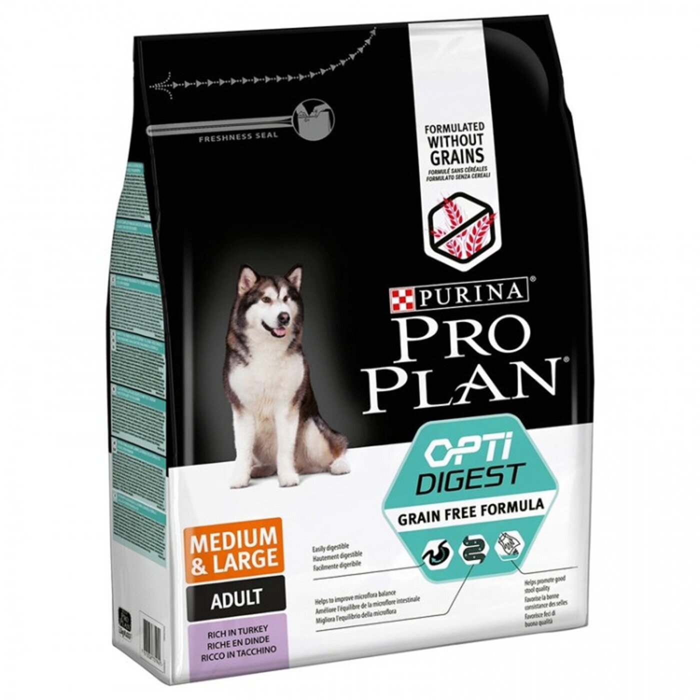 PURINA Pro Plan Optidigest Grain Free Сухой корм для собак средних и крупных пород с чувствительным пищеварением, индейка 2,5 кг