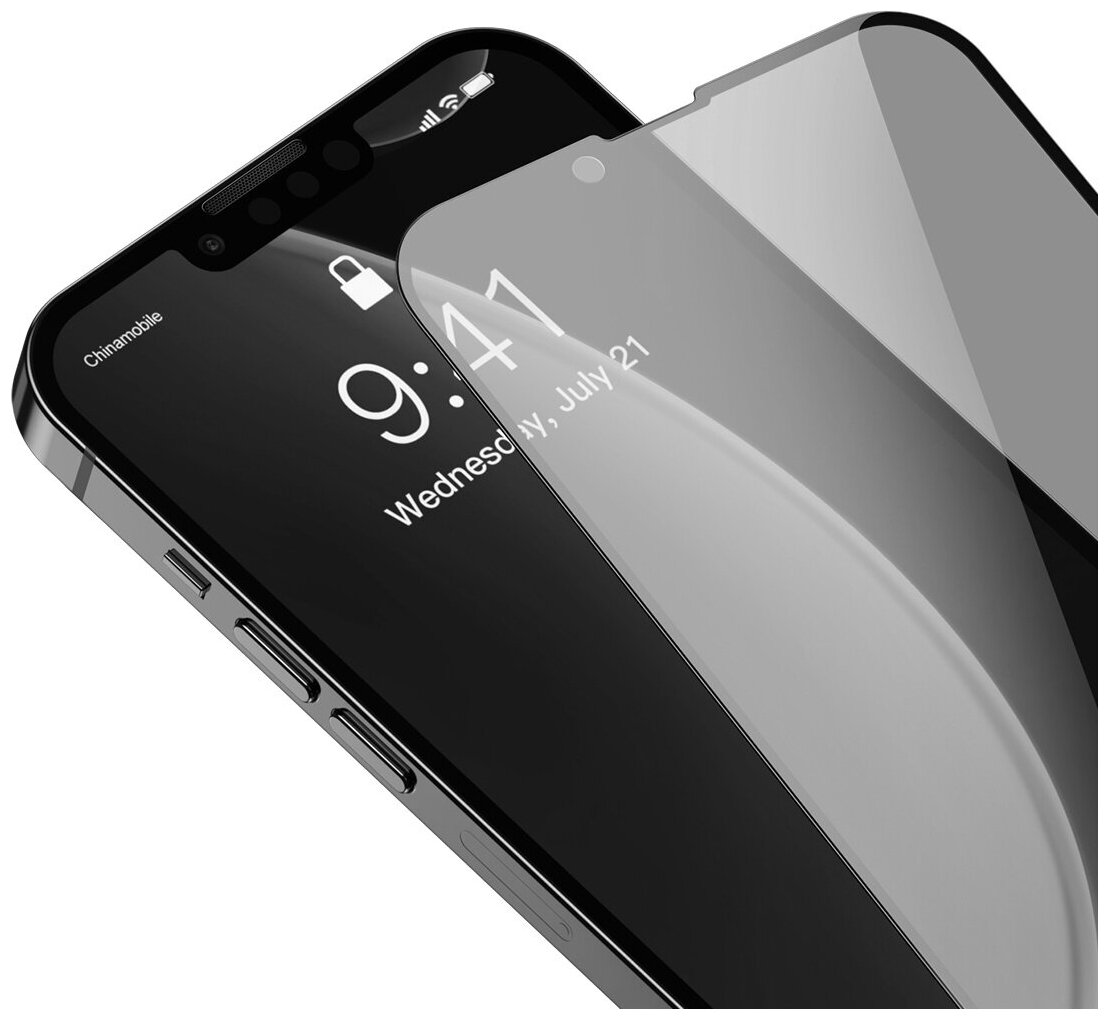 Стекло защитное Baseus для APPLE iPhone 13 Pro Max 0.3mm Full Screen Full Glass Tempered Glass Film and Anti-Spy Function 2pcs Black SGQP010801 - фото №4