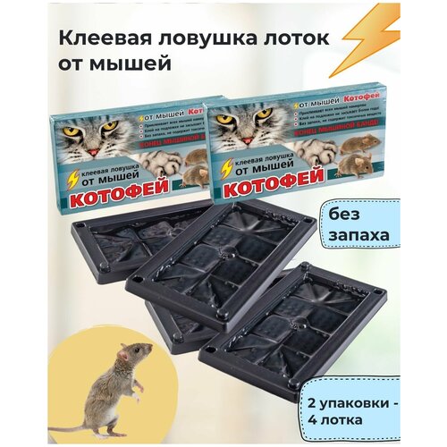 Клеевые ловушки от грызунов Котофей / клеевая ловушка - лоток от крыс, мышей и полевок 4 лотка (2 упаковки)