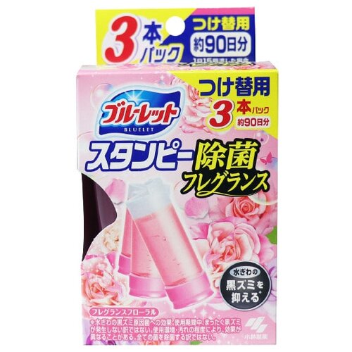 KOBAYASHI Гель для унитаза очищающий и дезодорирующий Bluelet Stampy Floral, с нежным ароматом роз (запасной блок), 3 шт.