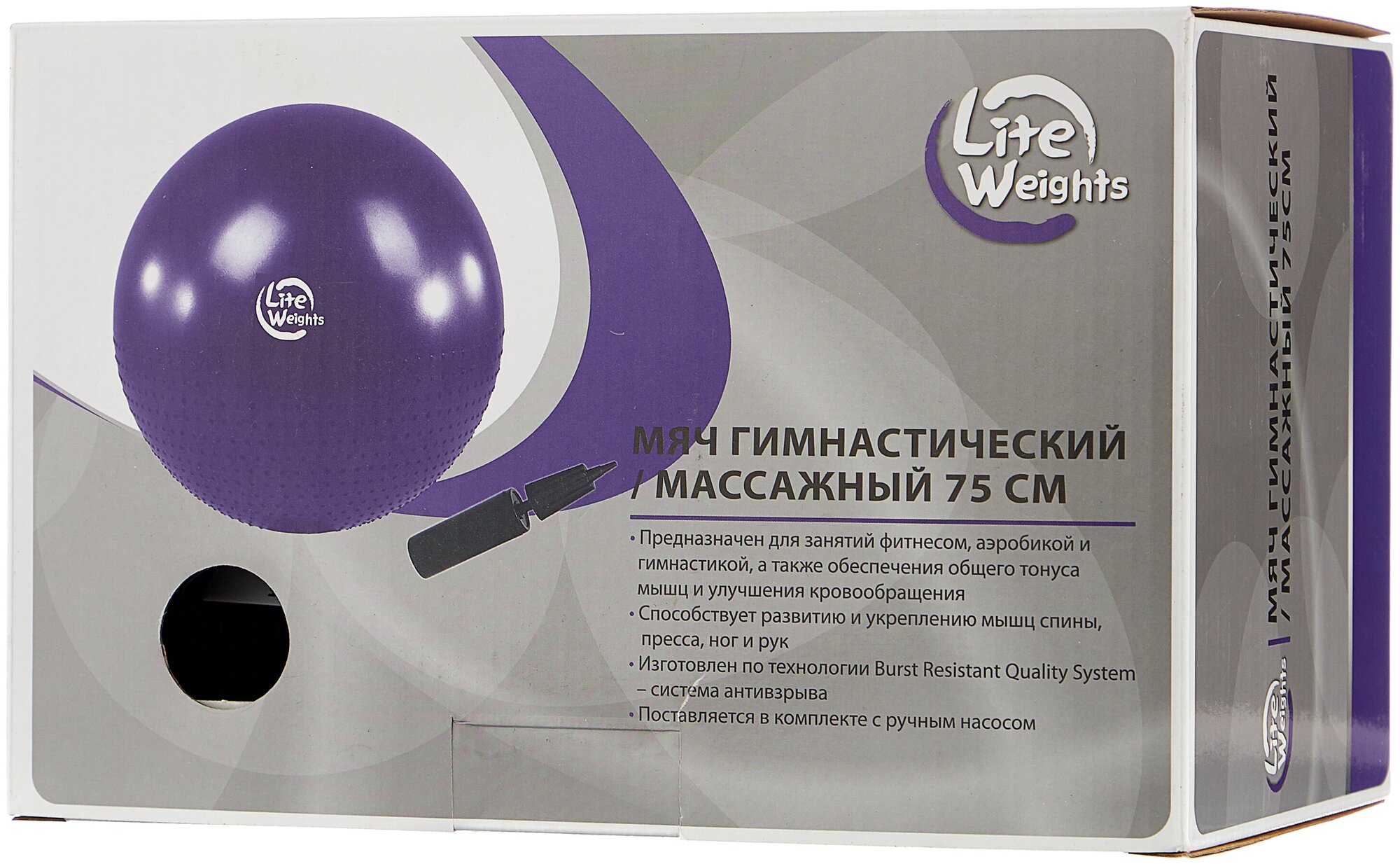 Мяч гимнастический + массажный Lite Weights 75см, с насосом, фиолетовый