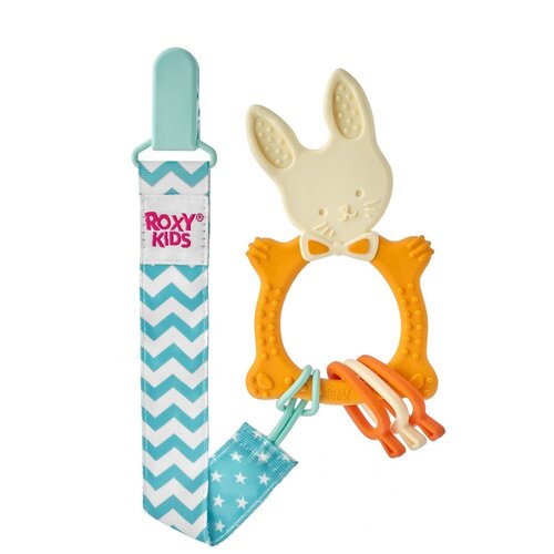 Прорезыватель ROXY-KIDS Bunny teether универсальный на держателе цвет горчичный