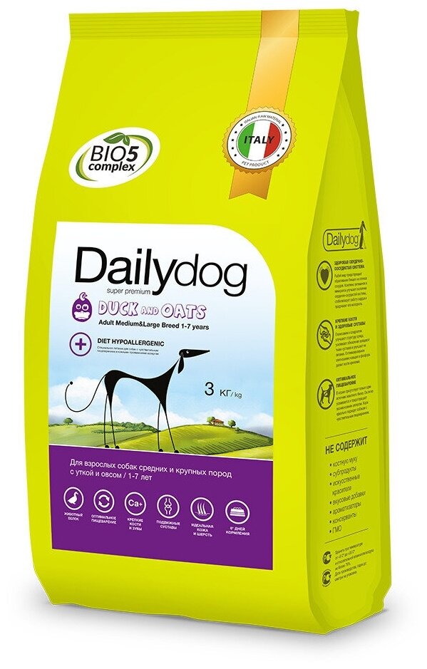 Dailydog ADULT MEDIUM LARGE BREED Duck and Oats 3кг ФР - корм для взрослых собак средних и крупных, шт